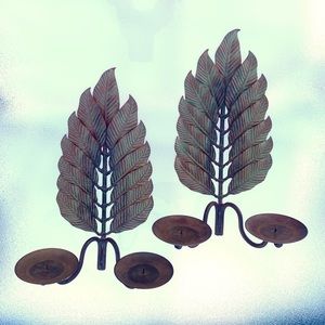 Large Leaf-Shaped Mid-Century Modern Wall Candle Sconces ~ Set of 2